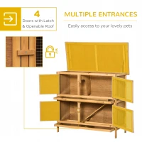 PawHut Bunny House Indoor, Solid Wood Rabbit Hutch, with 2 Large Main Rooms and Firm Cage - Yellow(m-4)