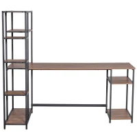 HOMCOM 67 Inch Home Office Computer Desk with Display Bookshelf, Industrial Writing Table with CPU Stand and Steel Frame, Black/Walnut(m-11)
