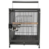 PawHut 18" Heavy Duty Wrought Iron Travel Bird Cage Carrier With Handle Perch And Accessories - Black(m-7)