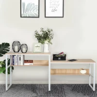 HOMCOM Industrial Style Standing Sitting Computer Desk with Steel Frame, Storage Shelf(m-9)