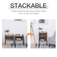HOMCOM Industrial Nightstands Set of 2, Stackable End Tables with Steel Legs and Open Shelves for Living Room, Bedroom, Oak(m-4)