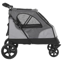 PawHut Pet Stroller Foldable Dog Cat Carriage with Adjustable Handlebar Rear Door EVA Wheel Brake Storage Bag Mesh Window Safety Leash Grey(m-9)