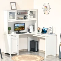 HOMCOM L-Shaped Desk with Hutch, Computer Desk with Drawers, Home Office Corner Desk Study Workstation Table with Storage Cabinets Shelves, White(m-11)