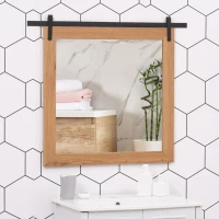 HOMCOM Industrial Style Square Bathroom Wall Mirror, Rustic Mirror, Barn Door Style Make Up Home Decoration, Wood(m-8)