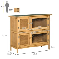 PawHut Bunny House Indoor, Solid Wood Rabbit Hutch, with 2 Large Main Rooms and Firm Cage - Yellow(m-3)