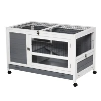 PawHut Indoor Rabbit Enclosure, Wooden Elevated Pet Bunny House with Slide-Out Tray Indoor Grey(m-1)