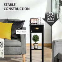 HOMCOM 2-Tier Side Table with Drawer Shelf, End Table for Living Room Hallway, Black(m-5)