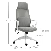 Vinsetto Ergonomic Home Office Mesh Desk Chairs, Computer Task Chair with Massage Lumbar Cushion, Adjustable Seat & Headrest,  Rocking Function, Grey(m-3)