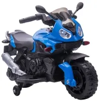 Aosom 6V Kids Motorcycle Dirt Bike Electric Battery-Powered Ride-On Toy Off-road Street Bike for Children with Rechargeable Battery, Pedal, Horn, Headlights, and Training Wheels for Balance Blue(m-1)
