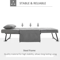 HOMCOM 4-In-1 Design Convertible Sofa Tea Table Lounge Chair Single Bed with 5-Level Adjustable Backrest, Footstool and Metal Frame for Living Room Bedroom, Grey(m-6)