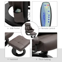 HOMCOM Massage Recliner Chair with Ottoman, 360° Swivel Recliner and Footstool, PU Leather Reclining Chair with Side Pocket and Remote Control, Brown(m-6)