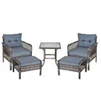 Outsunny 5-Piece PE Wicker Patio Furniture Set, Conversation Set with Outdoor Ottomans, Table & Chairs, Small Balcony Furniture for Apartments, Steel, Gray(m-1)