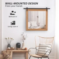 HOMCOM Industrial Style Square Bathroom Wall Mirror, Rustic Mirror, Barn Door Style Make Up Home Decoration, Wood(m-4)