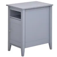 HOMCOM Modern End Table, Slim Side Table, Nightstand with Adjustable Open Shelf and Door Cabinet for Living Room, Bedroom, Grey(m-1)