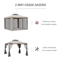 Outsunny 10' x 10' Gazebo Tent, Double Roof Outdoor Canopy Shelter, with Netting Fabric and Vented Roof, Steel Corner Frame for Garden, Lawn, Backyard, Taupe(m-5)