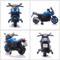 Aosom 6V Kids Motorcycle Dirt Bike Electric Battery-Powered Ride-On Toy Off-road Street Bike for Children with Rechargeable Battery, Pedal, Horn, Headlights, and Training Wheels for Balance Blue(m-8)