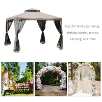 Outsunny 10' x 10' Gazebo Tent, Double Roof Outdoor Canopy Shelter, with Netting Fabric and Vented Roof, Steel Corner Frame for Garden, Lawn, Backyard, Taupe(m-4)