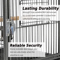 PawHut 18" Heavy Duty Wrought Iron Travel Bird Cage Carrier With Handle Perch And Accessories - Black(m-5)