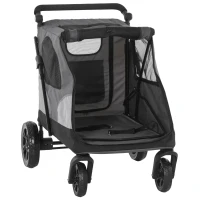 PawHut Pet Stroller Foldable Dog Cat Carriage with Adjustable Handlebar Rear Door EVA Wheel Brake Storage Bag Mesh Window Safety Leash Grey(m-8)