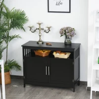HOMCOM Kitchen Sideboard, Buffet Cabinet, Wooden Storage Console Table with 2-Level Cabinet and Open Shelf, Black(m-9)