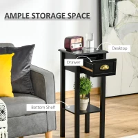 HOMCOM 2-Tier Side Table with Drawer Shelf, End Table for Living Room Hallway, Black(m-4)