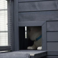 PawHut Large Cat House Outdoor Catio Wooden Feral Cat Shelter, Kitten Enclosure with Door, Cat Condo and Weather Protection Asphalt Roof, 77" L, Gray(m-11)