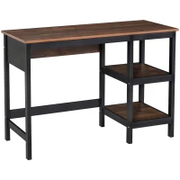 HOMCOM Two-Tone Woodgrain Writing Work Desk with Large Desktop and 2 Open Storage Shelves for Office, Dark Walnut/Black(m-1)