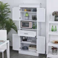 HOMCOM Traditional Buffet with Hutch, Freestanding Kitchen Pantry Storage Cabinet with Doors and Drawer, Adjustable Shelving, White(m-8)