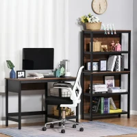 HOMCOM Two-Tone Woodgrain Writing Work Desk with Large Desktop and 2 Open Storage Shelves for Office, Dark Walnut/Black(m-6)