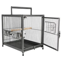 PawHut 18" Heavy Duty Wrought Iron Travel Bird Cage Carrier With Handle Perch And Accessories - Black(m-6)