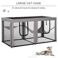 PawHut Large Mesh Cat House Kitty Indoor/Outdoor Rest Space with 2 Zipper Doors Soft Hammock Pet Bed, Black & Grey(m-4)