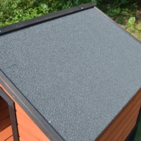 PawHut Wooden Dog House with Porch, Outside Dog House with Water-resistant Asphalt Roof, Ladders, Fencing, Window, for Small and Medium Dogs, Natural(m-10)