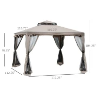 Outsunny 10' x 10' Gazebo Tent, Double Roof Outdoor Canopy Shelter, with Netting Fabric and Vented Roof, Steel Corner Frame for Garden, Lawn, Backyard, Taupe(m-3)