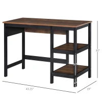 HOMCOM Two-Tone Woodgrain Writing Work Desk with Large Desktop and 2 Open Storage Shelves for Office, Dark Walnut/Black(m-3)
