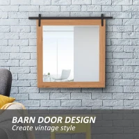 HOMCOM Industrial Style Square Bathroom Wall Mirror, Rustic Mirror, Barn Door Style Make Up Home Decoration, Wood(m-5)