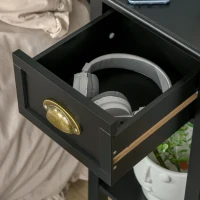 HOMCOM 2-Tier Side Table with Drawer Shelf, End Table for Living Room Hallway, Black(m-11)