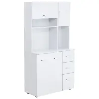 HOMCOM 66" Buffet with Hutch, Freestanding Kitchen Pantry with 2 Large Cabinets, 1 Pull Up Cabinet, 3 Drawers & Wide Countertop, White(m-1)