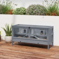 PawHut 2 Tiers Wooden Hamster Cage Mice and Rat House Small Animal Habitat with Double Room and Pull-out Tray(m-8)