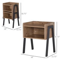 HOMCOM Industrial Nightstands Set of 2, Stackable End Tables with Steel Legs and Open Shelves for Living Room, Bedroom, Oak(m-3)