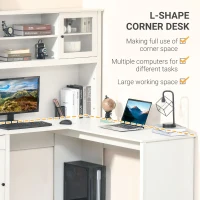 HOMCOM L-Shaped Desk with Hutch, Computer Desk with Drawers, Home Office Corner Desk Study Workstation Table with Storage Cabinets Shelves, White(m-5)