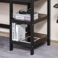 HOMCOM Two-Tone Woodgrain Writing Work Desk with Large Desktop and 2 Open Storage Shelves for Office, Dark Walnut/Black(m-9)