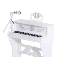Qaba 37-Key Kids Princess Electronic Piano Toddler Toy Keyboard with Stool, MP3, Record, Light and Microphone for 3 years+, White(m-14)