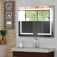 kleankin 32"x 24'' LED Bathroom Vanity Mirrors Wall Mounted Anti-Fog Function and Dimmable Touch Switch, Makeup Mirror with Lights(m-4)