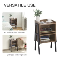 HOMCOM Industrial Nightstands Set of 2, Stackable End Tables with Steel Legs and Open Shelves for Living Room, Bedroom, Oak(m-5)