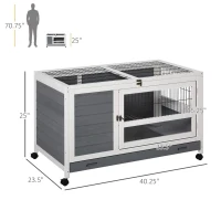 PawHut Indoor Rabbit Enclosure, Wooden Elevated Pet Bunny House with Slide-Out Tray Indoor Grey(m-3)