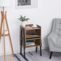 HOMCOM Industrial Nightstands Set of 2, Stackable End Tables with Steel Legs and Open Shelves for Living Room, Bedroom, Oak(m-7)