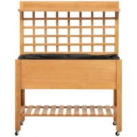 Outsunny 41"x18"x53" Elevated Garden Raised Bed with Shelf and Wheels Solid Wood Planter Flower Herb Boxes for Vegetables Flower Outdoor/Indoor - Brown(m-8)