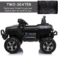 Aosom Kids Ride-On Car 12V RC 2-Seater Police Truck Electric Car For Kids with Full LED Lights, MP3, Parental Remote Control, Black(m-6)