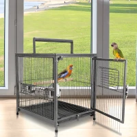 PawHut 18" Heavy Duty Wrought Iron Travel Bird Cage Carrier With Handle Perch And Accessories - Black(m-2)