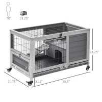 PawHut Indoor Rabbit Enclosure, Wooden Elevated Cage Habitat with Enclosed Run with Wheels - Ideal for Rabbits and Guinea Pigs(m-3)